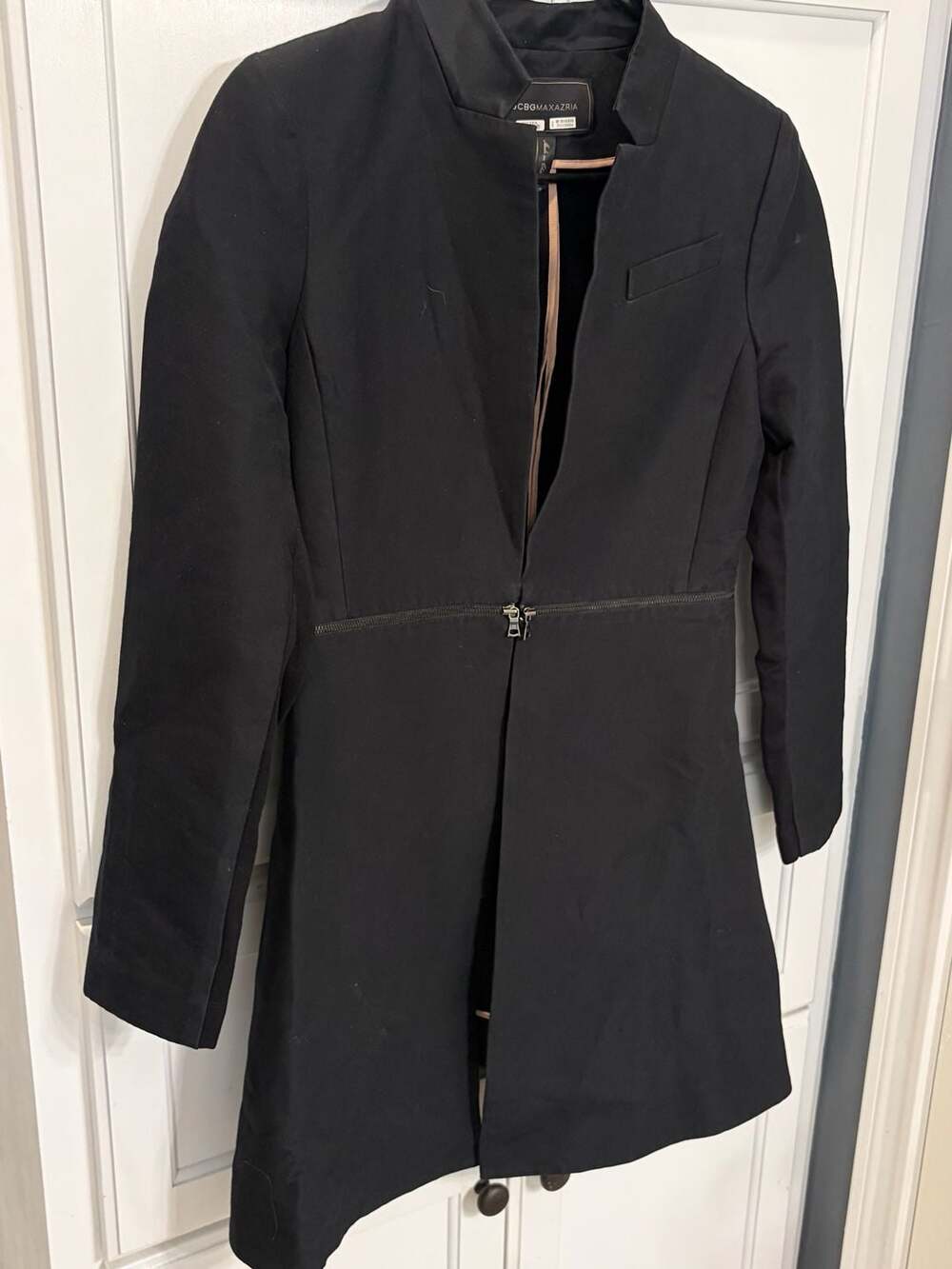 BCBGMaxAzria Women’s Black Cotton Silk Blazer Jacket Minimalist Preppy Career
